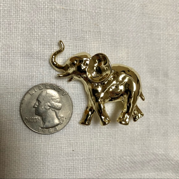 Vintage 1980s elephant brooch pin gold tone - Picture 3 of 4